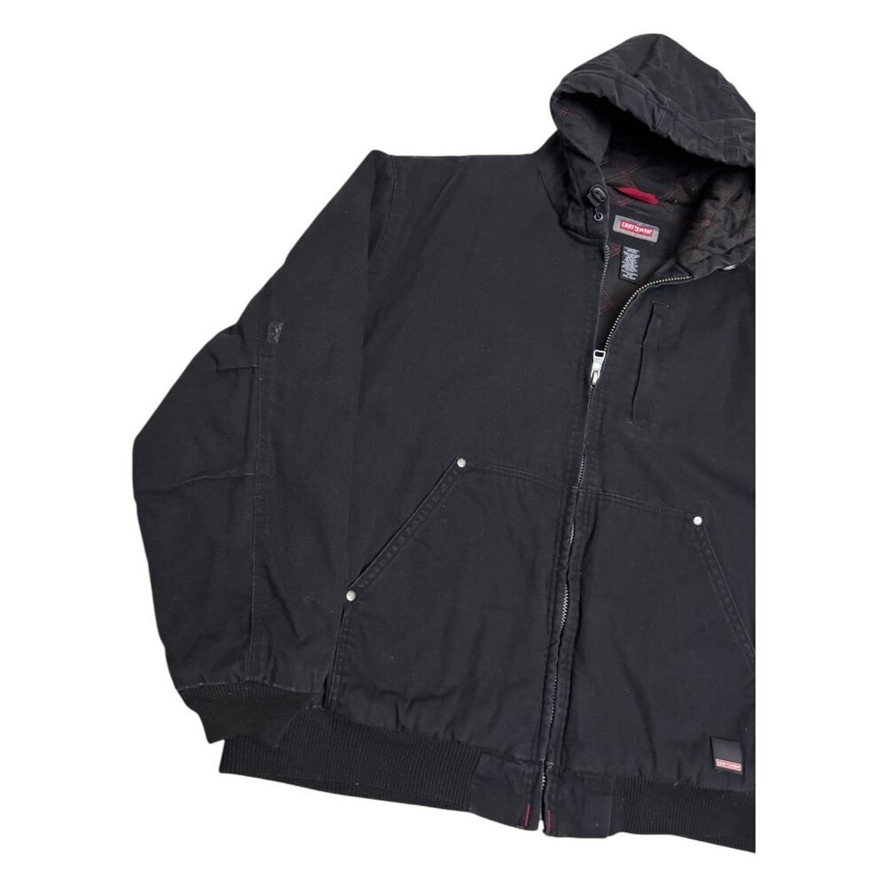 CRAFTSMAN Coat Black Canvas Quilted Hood Bomber Work Winter Jacket Mens 2XL - Picture 6 of 7